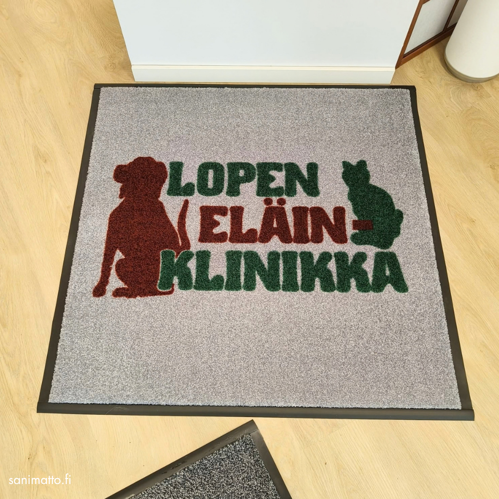 Harmaa logomatto yrityksen logolla